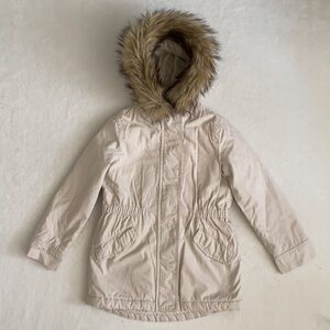 Gap Kids | Faux Fur Trim Hooded Sherpa Lined Cotton Parka Utility Jacket Cream S